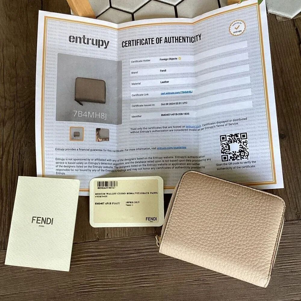 FENDI Medium Smooth Calfskin Zip Wallet Authentic w/ COA Taupe Leather